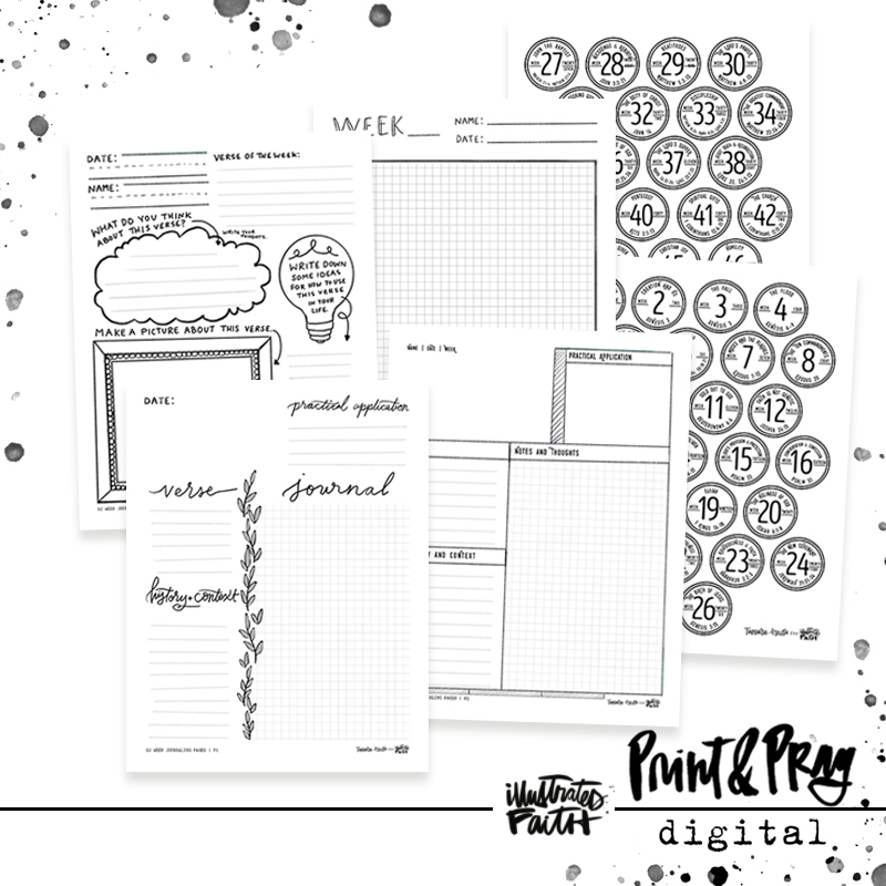 52 week bible study journal pages emblems illustrated faith