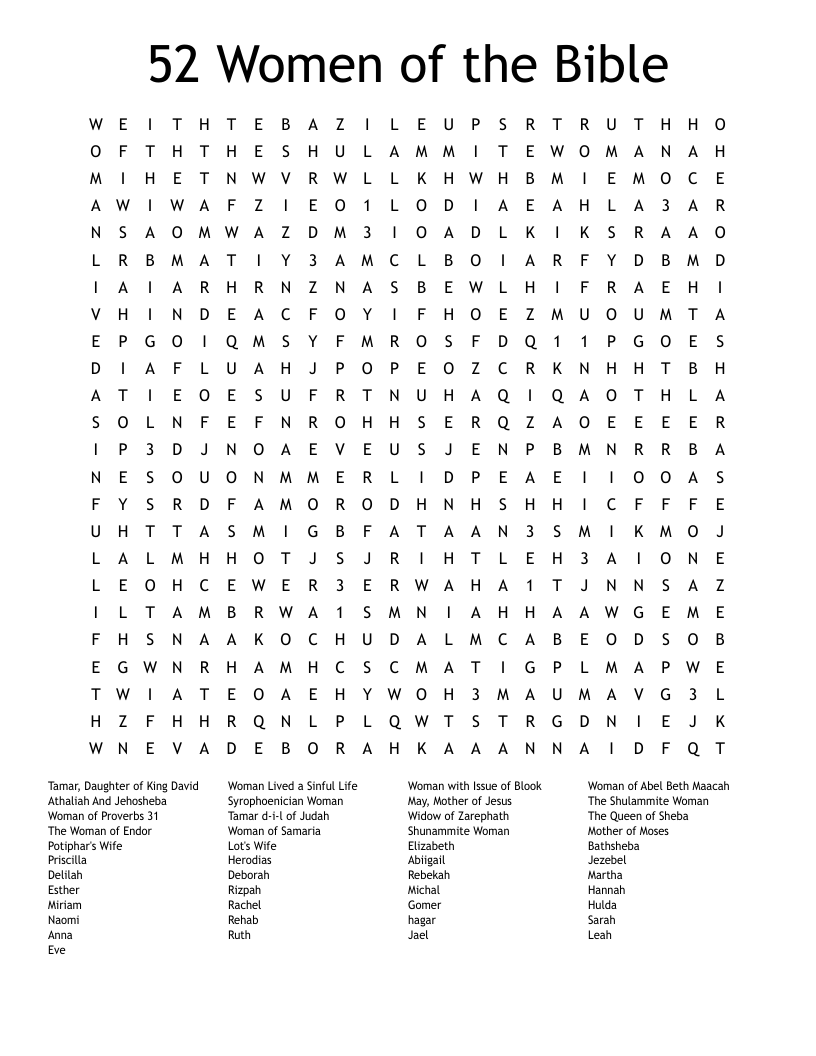 Women of the Bible Crossword Puzzle Printable