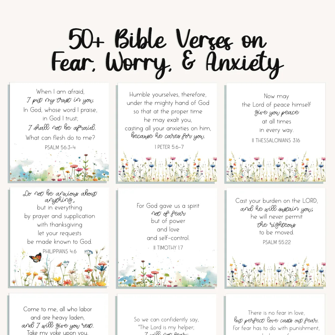 54 Bible Verse Cards Scripture Cards Bible Study Verses On Fear Worry Anxiety Christian Memory Verses Bible Journaling Etsy