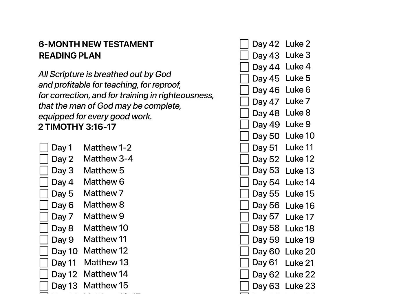 6 month New Testament Bible Reading Plan printable Etsy