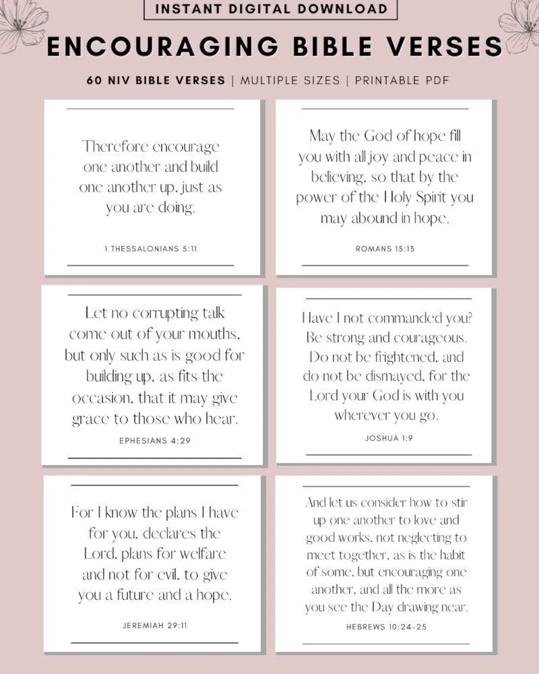 60 Bible Verse Cards NIV Bible Verse Printable Bible Study Printable Scripture Cards Bible Memory Verse Mini Scripture Cards Self Care Etsy