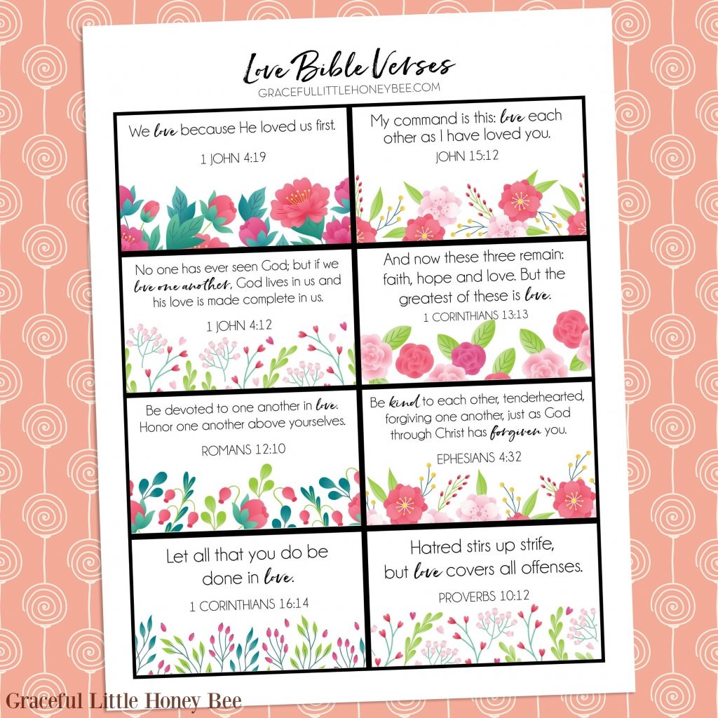 8 Bible Verses About Love FREE PRINTABLE CARDS Graceful Little Honey Bee