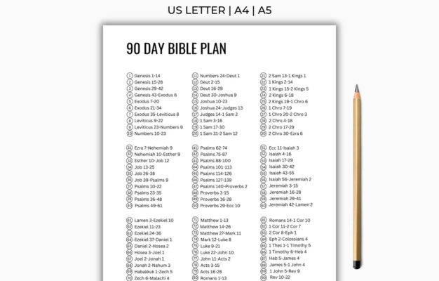 90 Day Bible Reading Plan Bible Plan Printable Start To Finish Beginning To End Faith Christian Study Journal US Letter A4 A5 Etsy