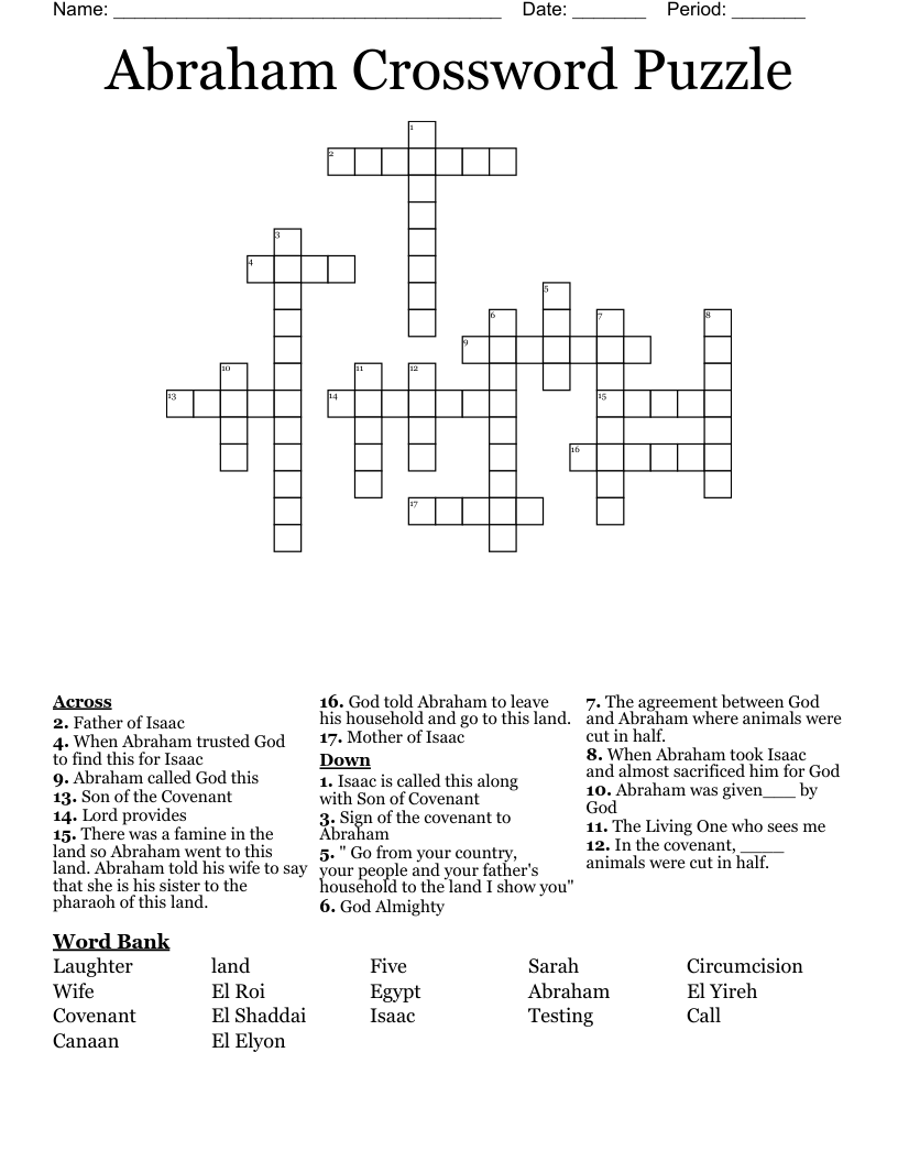 Abraham Crossword Puzzle WordMint