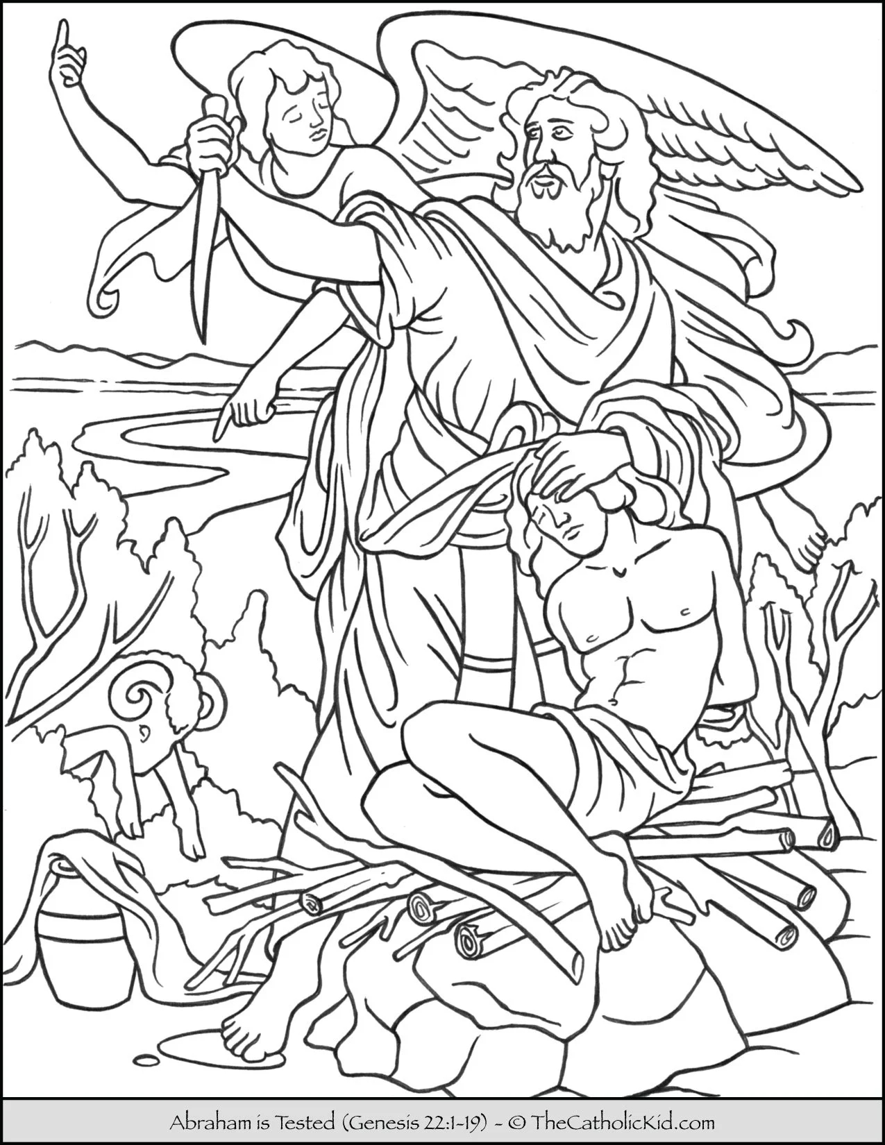 Abraham Is Tested Sacrifice Isaac Coloring Page TheCatholicKid