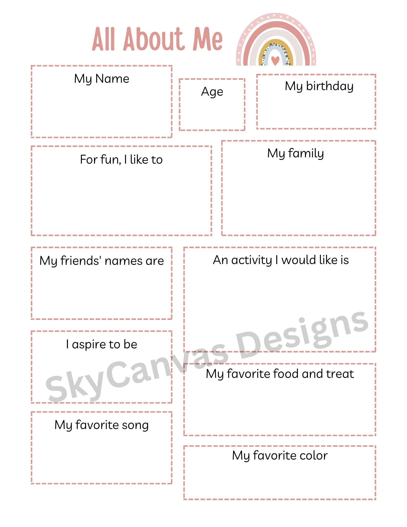 All About Me Printable For Girls Young Women Lds Activity Days Birthday Spotlight Get To Know You Favorite Things Rainbow Pink Etsy