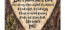Amazon 1 Corinthians 13 4 8 Love Is Patient Love Is Kind Bible Verse Quote Wall Art Unframed Tree Timber Heart Print Makes A Great Gift For Family Friends Under 20 Posters