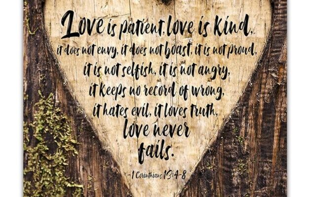Amazon 1 Corinthians 13 4 8 Love Is Patient Love Is Kind Bible Verse Quote Wall Art Unframed Tree Timber Heart Print Makes A Great Gift For Family Friends Under 20 Posters