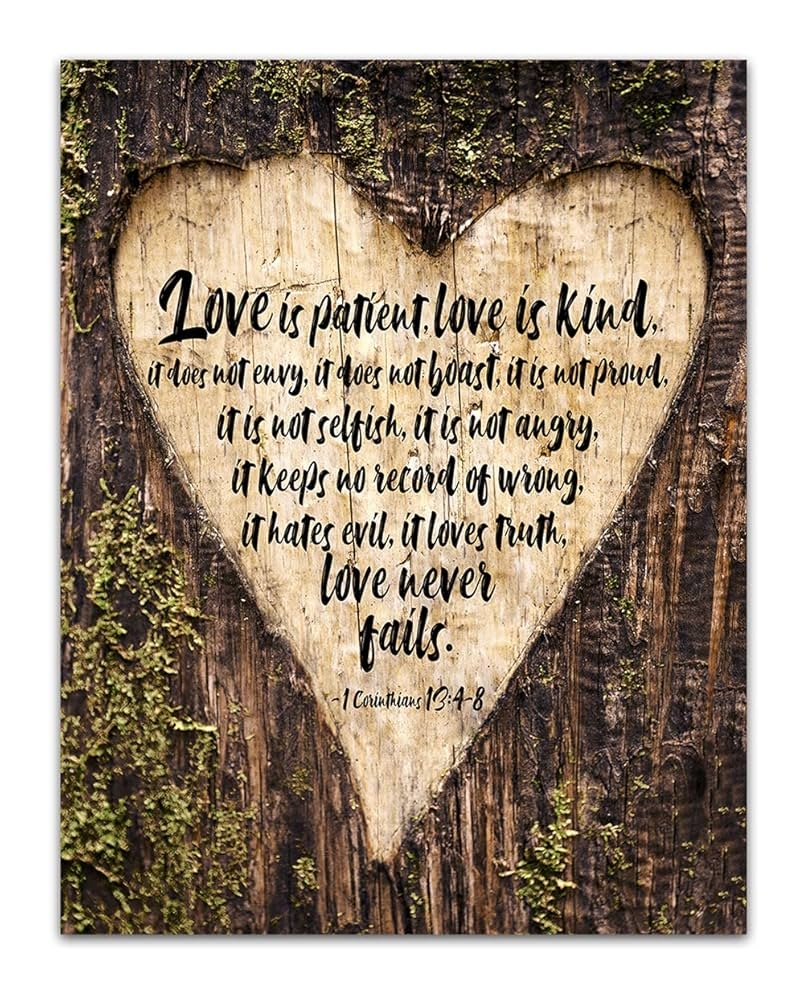 Amazon 1 Corinthians 13 4 8 Love Is Patient Love Is Kind Bible Verse Quote Wall Art Unframed Tree Timber Heart Print Makes A Great Gift For Family Friends Under 20 Posters
