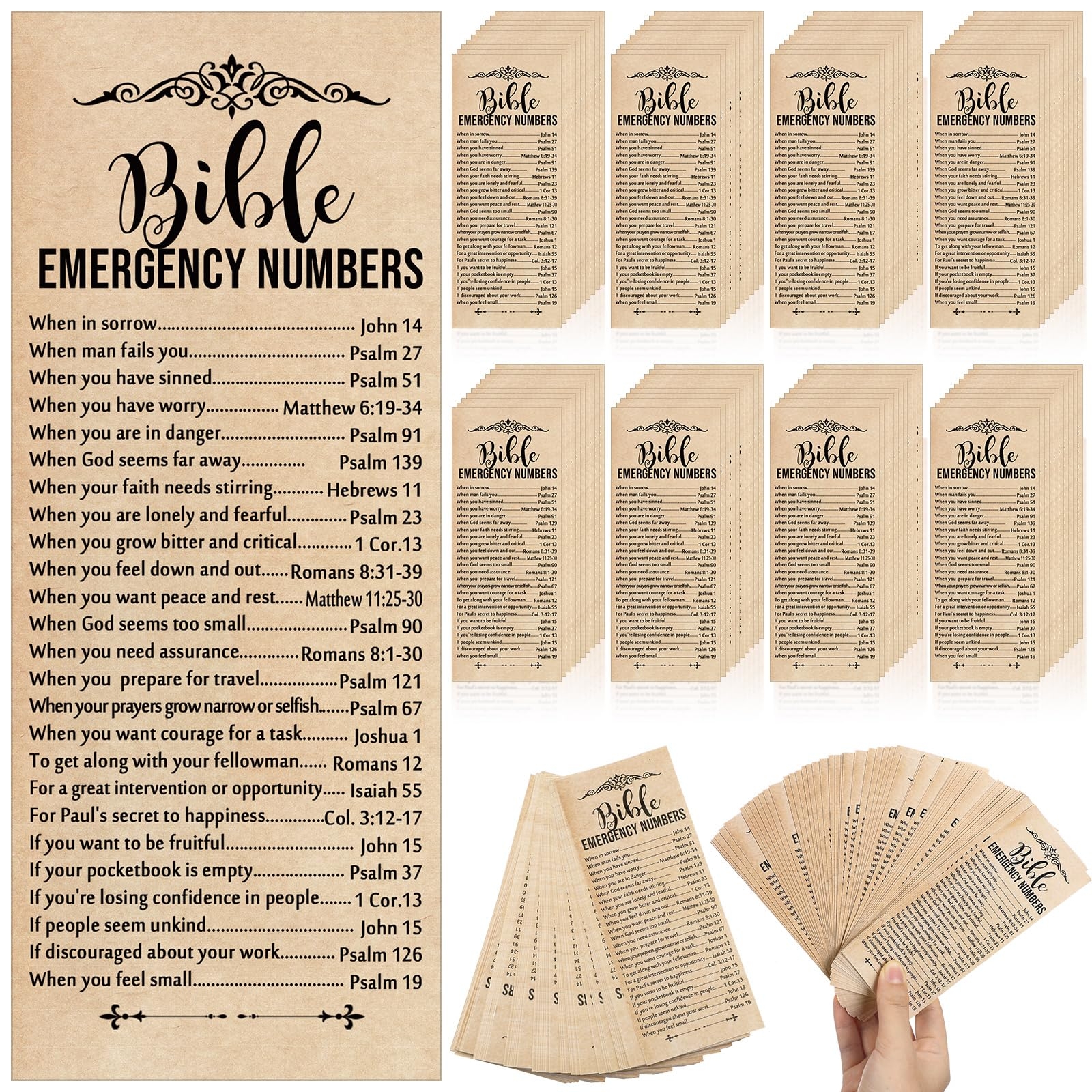 Amazon 100 Pcs Christian Bible Emergency Numbers Bookmark Grandparents Day Church Gift 2 36 X 6 Religious Bible Verse Bookmark For Catholic Friend Family Sunday School Retreat Class Brown Office Products