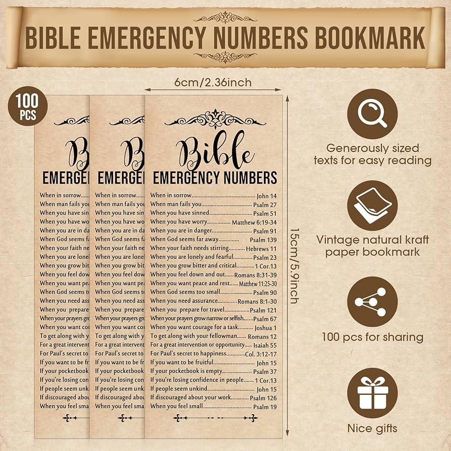 Amazon 100 Pcs Christian Bible Emergency Numbers Bookmark Grandparents Day Church Gift 2 36 X 6 Religious Bible Verse Bookmark For Catholic Friend Family Sunday School Retreat Class Brown Office Products