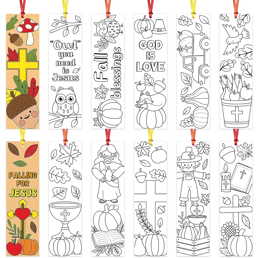 Amazon 75Pcs Fall Color Your Own Bookmarks For Kids Religious Theme DIY Coloring Blank Bookmark Christian Classroom Art Craft Supplies For Teachers Students Gift Party Sunday School Reward Goodie Fillers 
