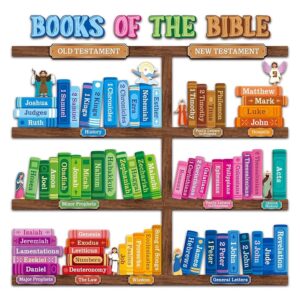 Amazon BeYumi Bible Learning Bookshelf Cutouts 110Pcs Back To School Books Of The Bible Learning Bulletin Board Set Faith Religious Christian Vacation Bible School Sunday School Classroom Chalkboard Decor Office