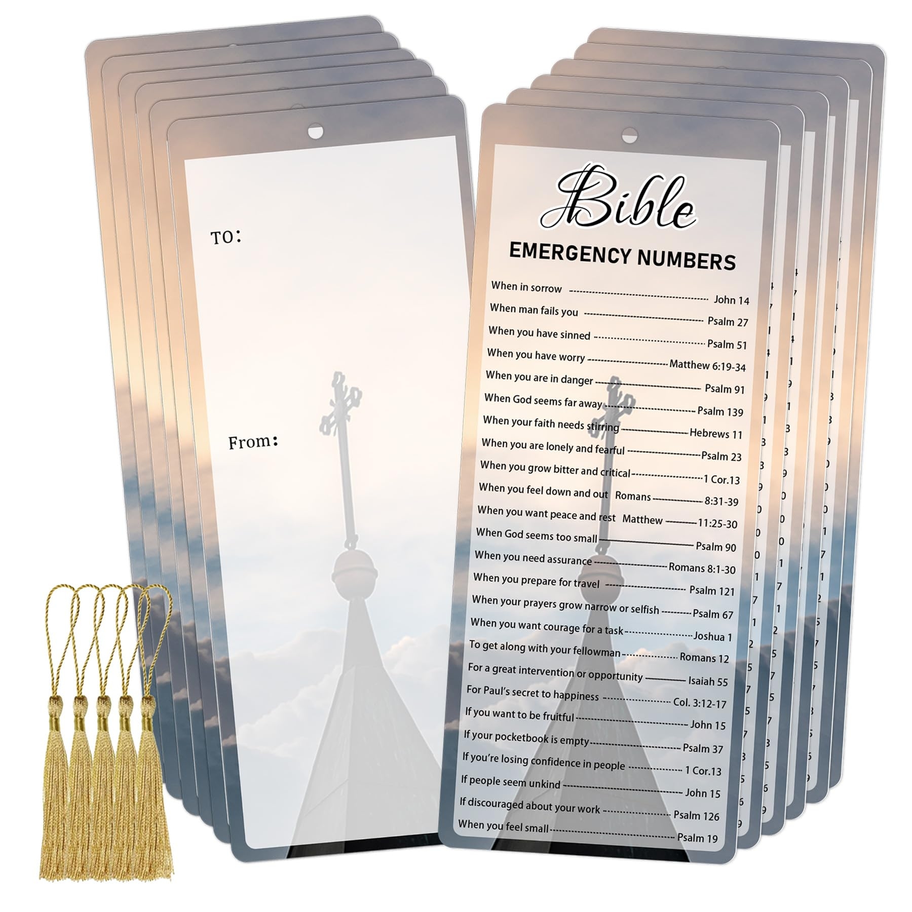 Amazon Bible Emergency Numbers Bookmark Christian Bookmark Card With Tassels Bible Verse Cross Inspirational Book Marks For Churches Sunday School Prayer Reading Rewards 50 PCS Office Products