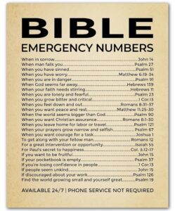 Amazon Bible Emergency Numbers Christian Wall Decor Print Vintage Inspirational Faith Art For Living Room Office Church Or Room Decor Unframed 11 X 14 Inches Home Kitchen