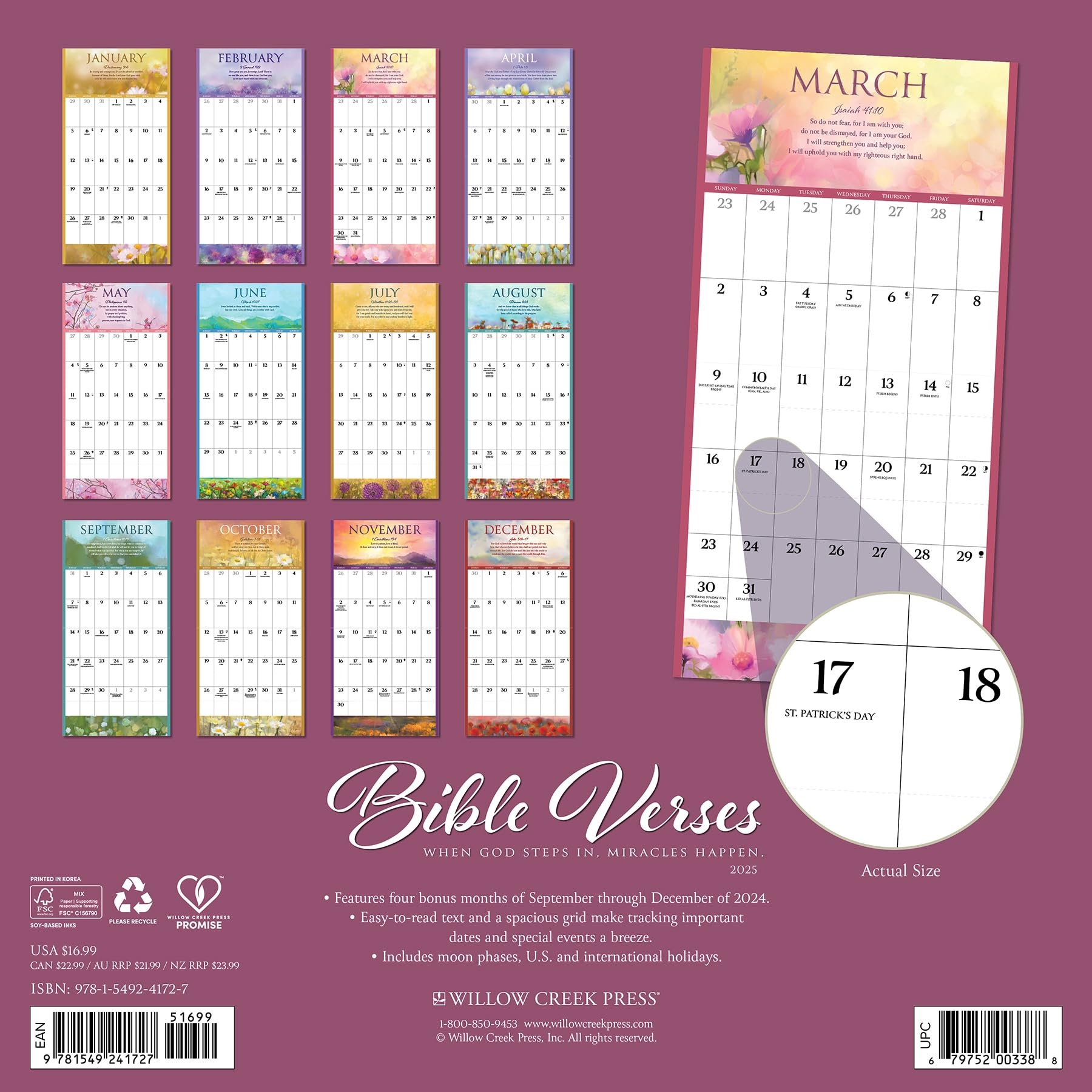 Amazon Bible Verses 2025 12 X 12 Wall Calendar Willow Creek Press Office Products