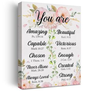 Amazon Christian Gift For Women Her Inspirational Bible Verse Wall Art Canvas Painting Print Framed You Are Amazing Scriptures Canvas Floral Poster Sign For Home Office Decor 12x15 Inch Posters Prints
