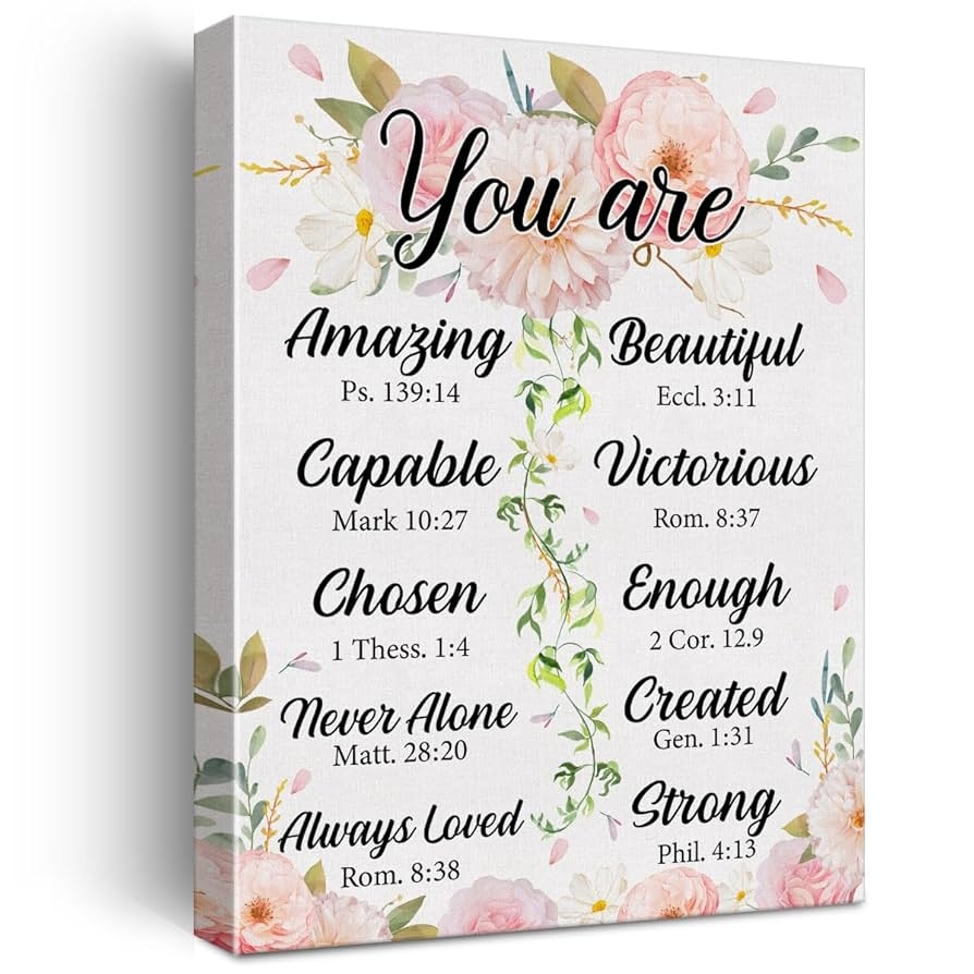 Amazon Christian Gift For Women Her Inspirational Bible Verse Wall Art Canvas Painting Print Framed You Are Amazing Scriptures Canvas Floral Poster Sign For Home Office Decor 12x15 Inch Posters Prints