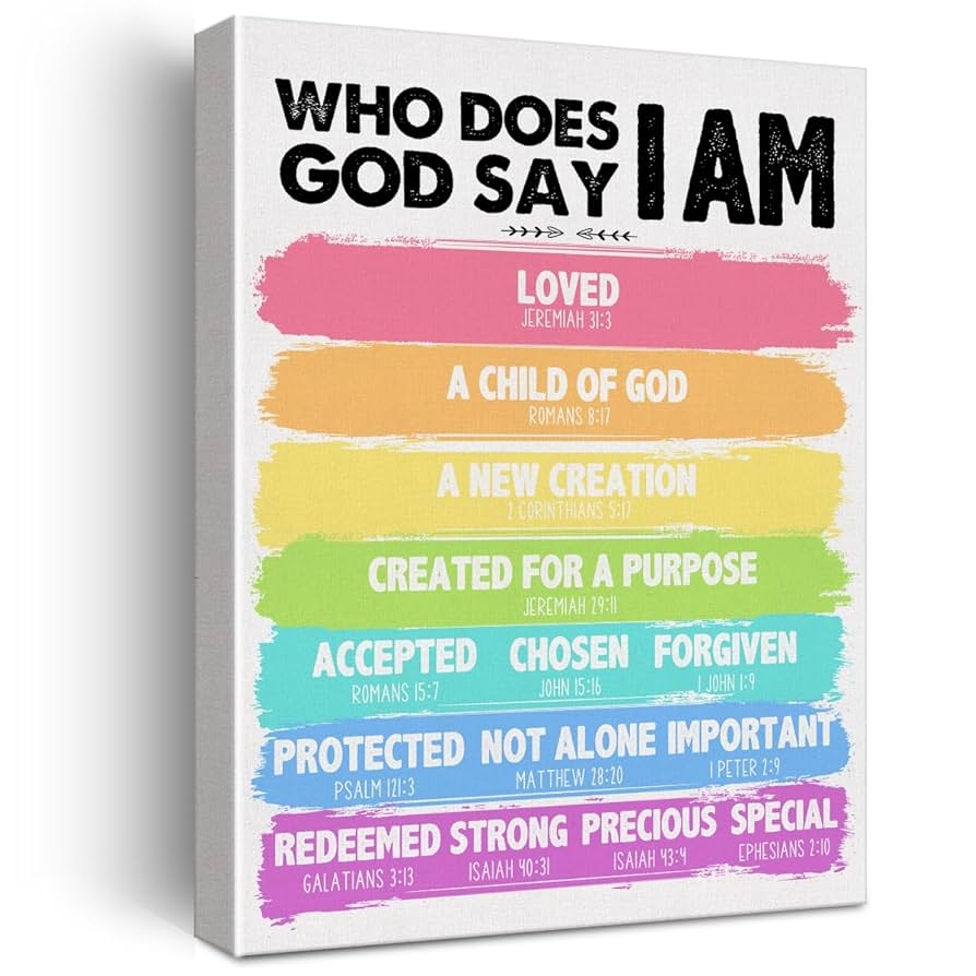 Amazon Christian Kids Affirmations Wall Art Canvas Painting Bible Verse Print Framed God Say I Am Scripture Identity In Christ Canvas Poster Sign For Classroom Nursery Home Decor 12x15 Inch Posters 