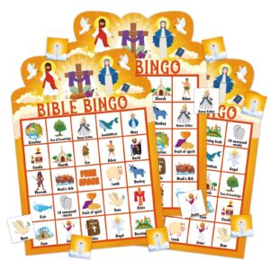 Amazon FLYAB Bible Bingo Game For Kids 26 Players Christian Bible Bingo Cards Religous Games Activities For Vacation School Sunday Church Family Open Day Holiday Party Supplies