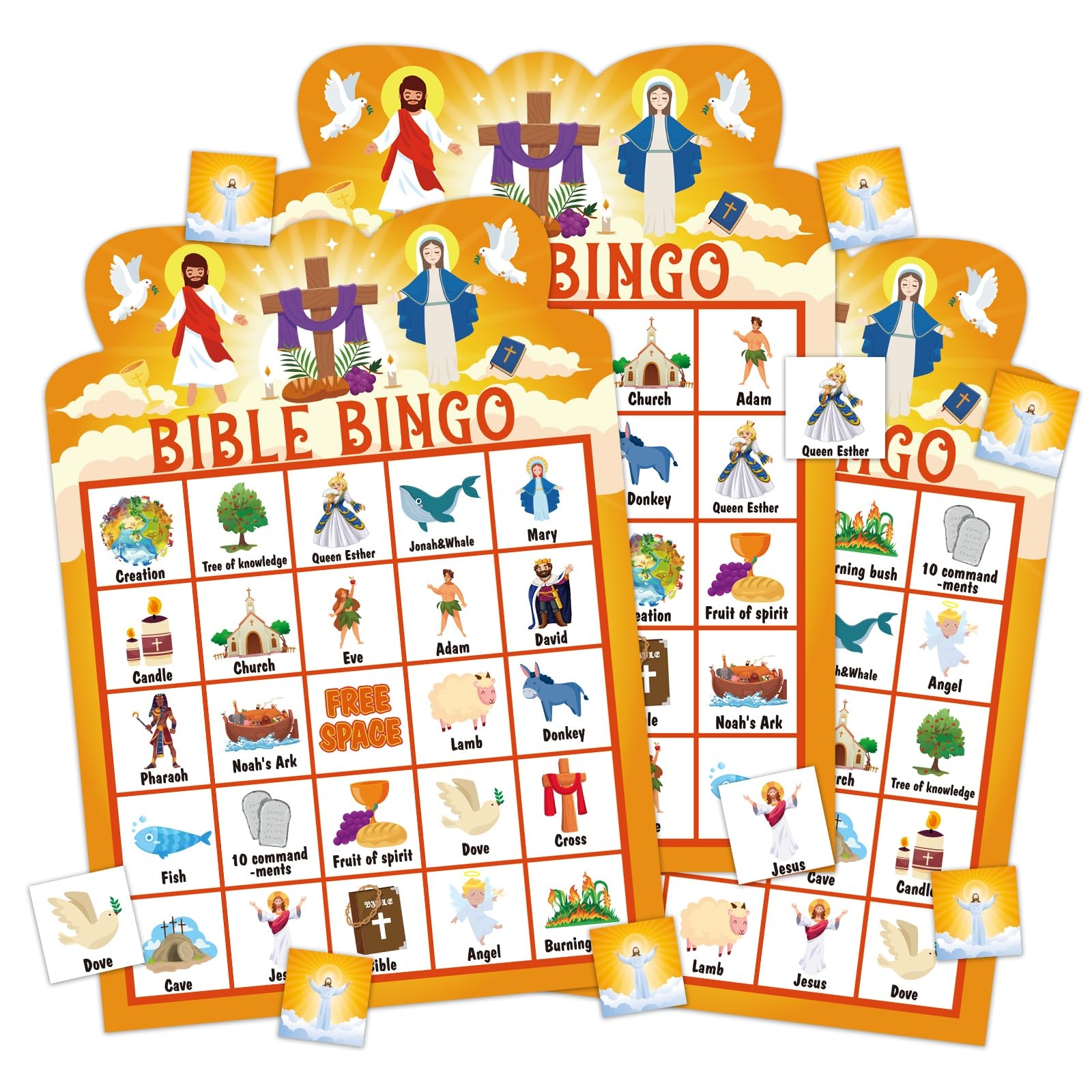 Amazon FLYAB Bible Bingo Game For Kids 26 Players Christian Bible Bingo Cards Religous Games Activities For Vacation School Sunday Church Family Open Day Holiday Party Supplies