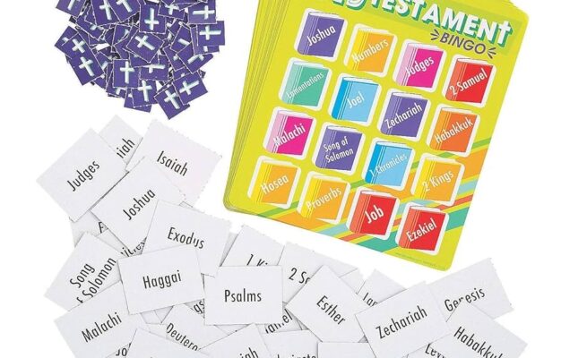 Amazon Fun Express Books Of The Bible Bingo Game Includes 16 Game Boards VBS Sunday School And Religious Games For Kids Toys Games