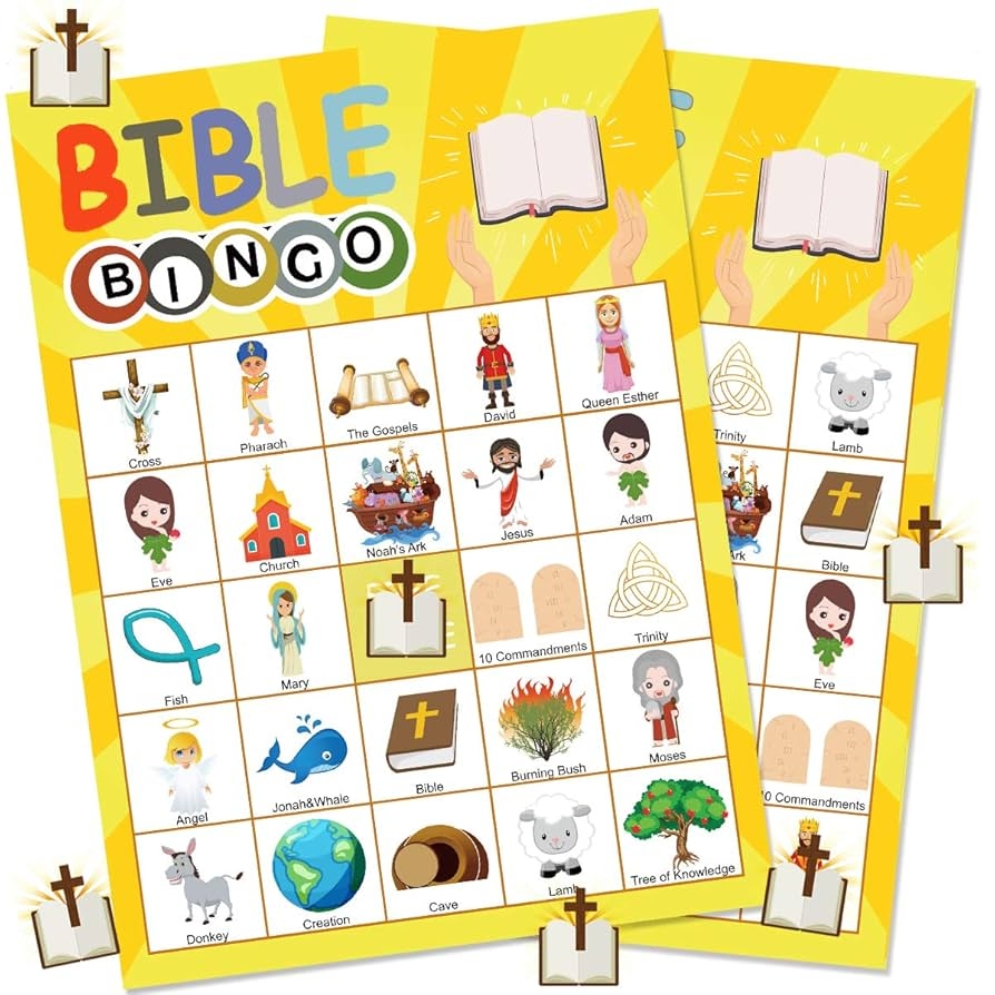 Amazon Funnlot Bible Games For Kids 24 Players Bible Bingo Game Pack For Church Family Open Day Sunday School Bible Party Decorations Toys Games