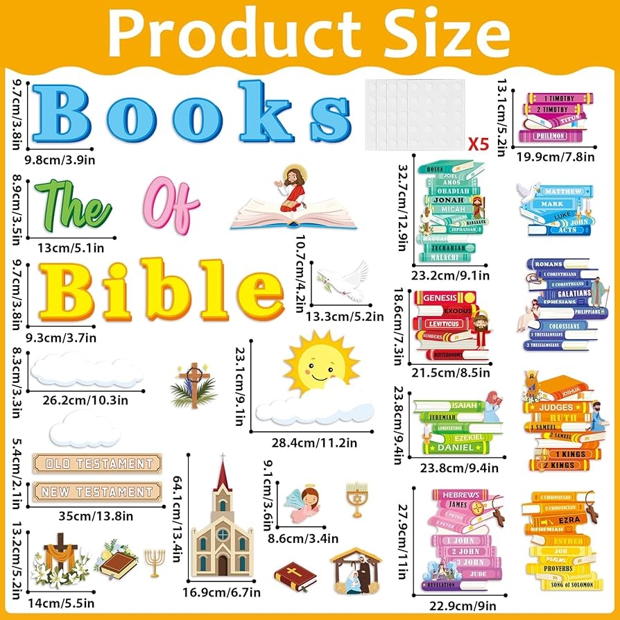 Amazon Gisgfim Books Of The Bible Bulletin Board Decorations Set Back To School Classroom Religious Paper Cutouts Colorful Christian Jesus Bulletin Board Decor For Sunday School Nursery VBS Chalkboard Wall Office