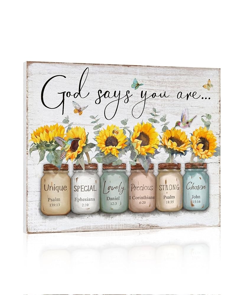 Amazon Inspirational Bible Verse Wall Art God Says You Are Wall Sayings Sunflower In Mason Jar Picture Print Christian Gift Quotes Poster For Women Girl Bedroom Decor 12 X 15 Posters 
