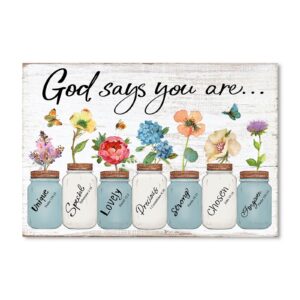 Amazon Inspirational Floral Canvas Wall Art God Says You Are Positive Quotes Wall Decor Flowers In Mason Jar Picture Motivational Bible Verse Poster For Women Bedroom Home Decoration 10 X 15 Posters