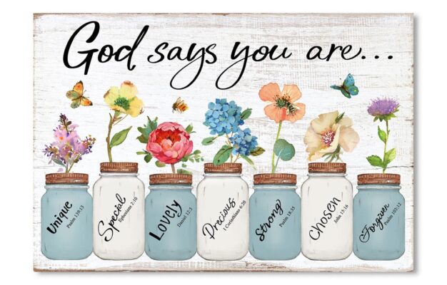 Amazon Inspirational Floral Canvas Wall Art God Says You Are Positive Quotes Wall Decor Flowers In Mason Jar Picture Motivational Bible Verse Poster For Women Bedroom Home Decoration 10 X 15 Posters