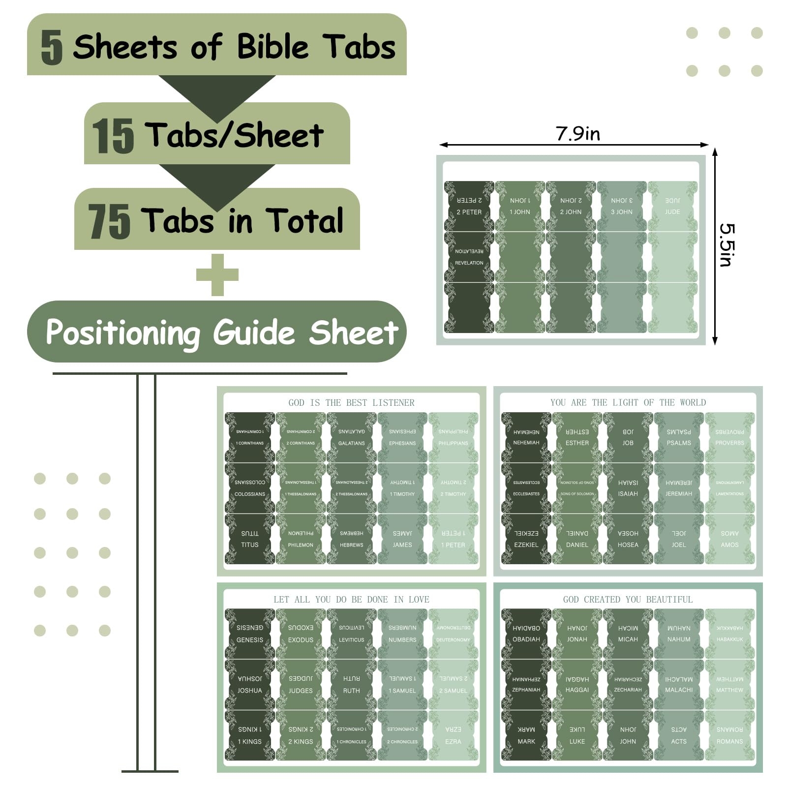 Amazon JarThenaAMCS 75Pcs Laminated Bible Tabs Greenery Index Tabs Green Leaves Large Print Neutral Tabs For Study Bible Easy Navigation To Read And Apply Bible Journal Tabs Office Products