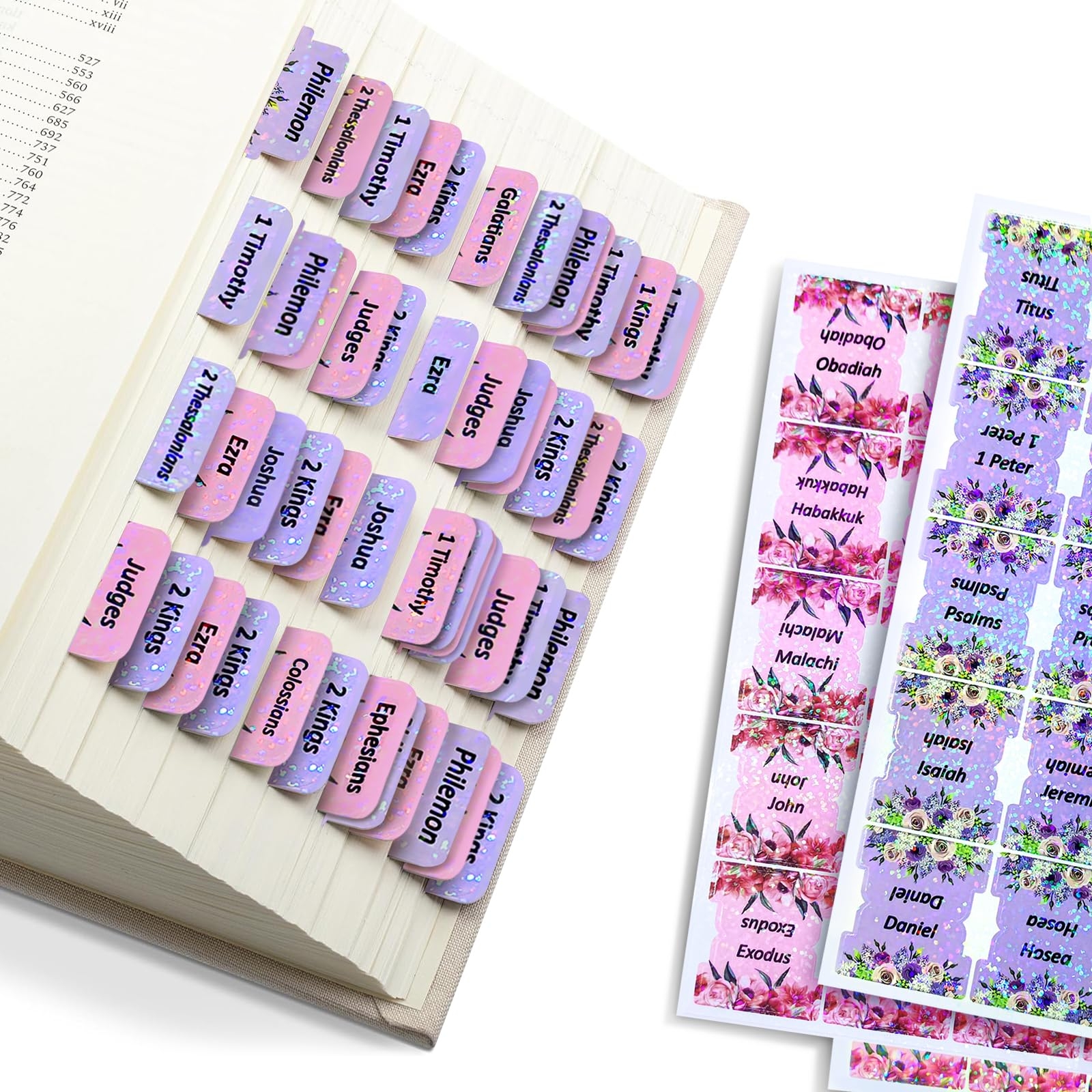 Amazon Laminated Bible Tabs 160 Tabs Large Flowers Print Stickers Dividers Tabs For Women Men Easy Navigation For Study Bible Tabs Bible Index Tabs Office Products