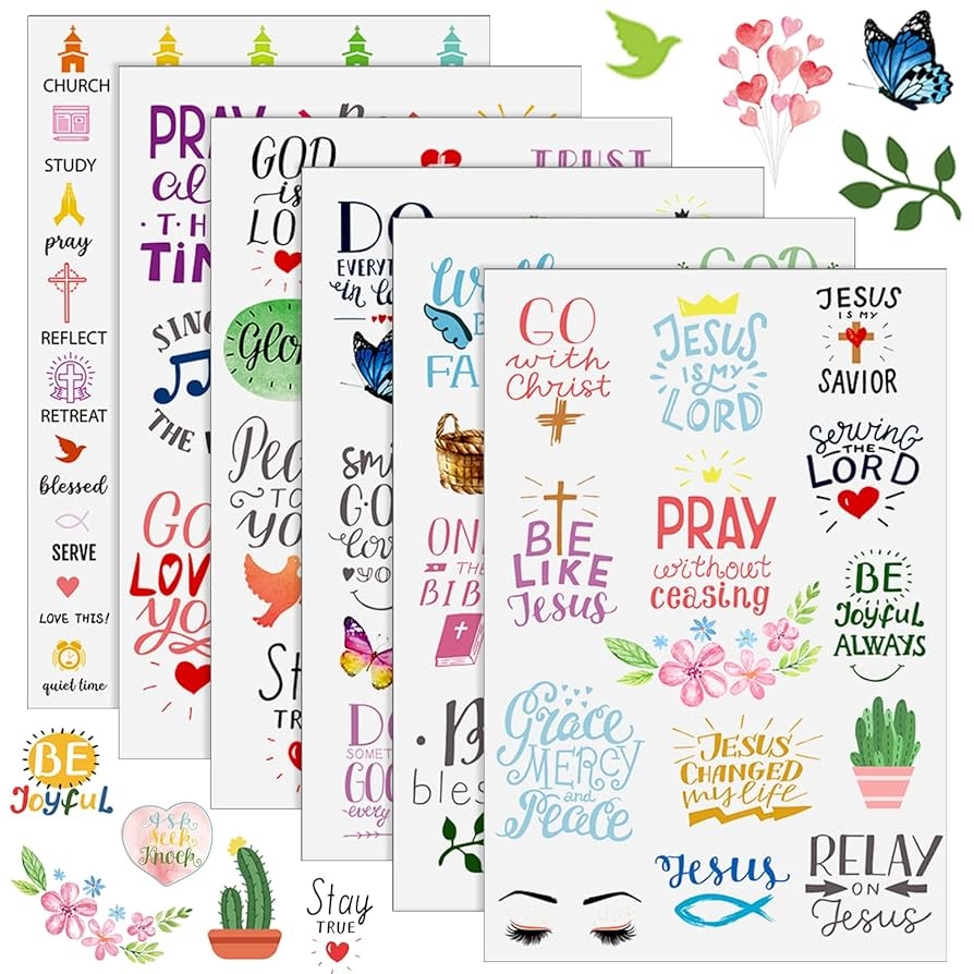 Amazon Laumoi 48 Sheet 1419 Pieces Christian Bible Stickers Motivation Scripture Planner Journaling Sticker Devotional Encouragement Notes Goals Planner Reminder Bible Accessories Sunday Fun Day 16 Styles Office Products