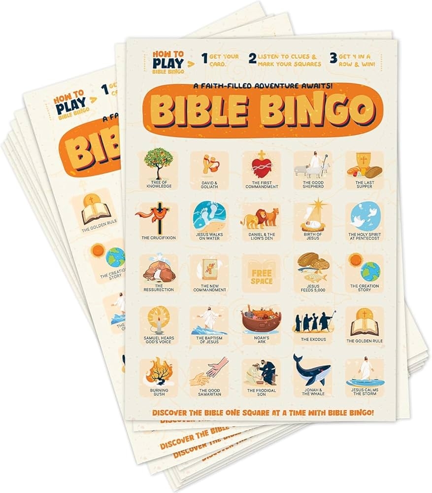 Amazon Markt Bible Bingo Game Bible Games For Adults And Family Sunday School Crafts Christian Games Faith Based Trivia Board Game And Church Classroom Resources Home Kitchen
