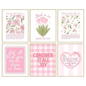Amazon Pink Bible Verse Wall Art Set Of 6 Religious Preppy Wall Decor Christian Floral Room Decor For Girls Scripture Cute Posters For Bedroom Christian Paintings Jesus Canvas Print 8x10 Inch Unframed