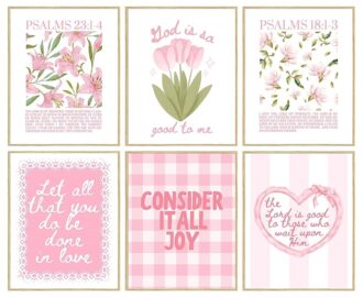 Amazon Pink Bible Verse Wall Art Set Of 6 Religious Preppy Wall Decor Christian Floral Room Decor For Girls Scripture Cute Posters For Bedroom Christian Paintings Jesus Canvas Print 8x10 Inch Unframed