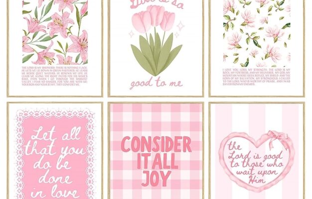 Amazon Pink Bible Verse Wall Art Set Of 6 Religious Preppy Wall Decor Christian Floral Room Decor For Girls Scripture Cute Posters For Bedroom Christian Paintings Jesus Canvas Print 8x10 Inch Unframed