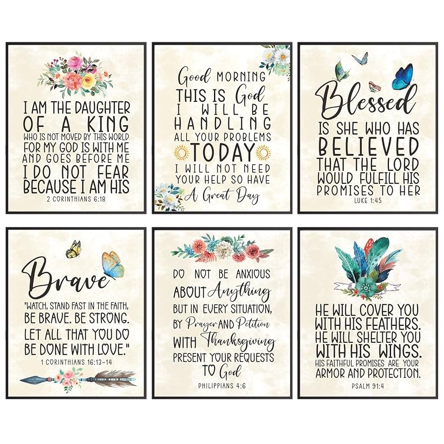 Amazon Religious Wall Decor Bible Verse Wall Art Motivational Christian Scripture Print Wall Decor For Bedroom Set Of 6 8x10 Inspirational Quote Poster Girls Room Daughter Gifts Gift For Women Posters 