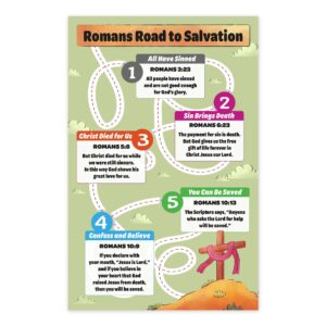 Amazon Romans Road To Salvation Bible Verse Poster For Kids 17 X 11 Display Laminated Full Color Illustrated Print Educational Kids Bible Posters For Classroom Homeschool Sunday School Office Products