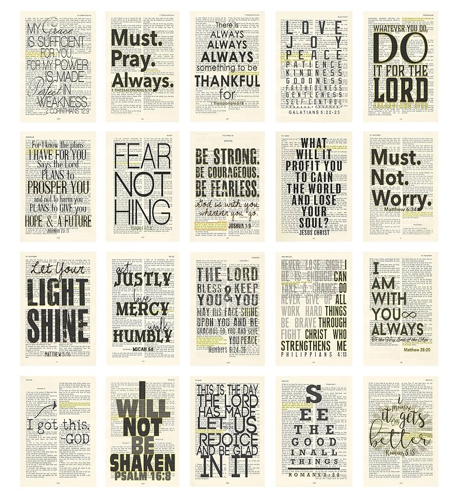 Amazon Set 1 20 Piece Bible Page Verse Collage Kit Christian Gift Teen Room Wall Dormitory Bedroom Decorations Vintage Aesthetic 4x6 Professional Photos Productos Handmade