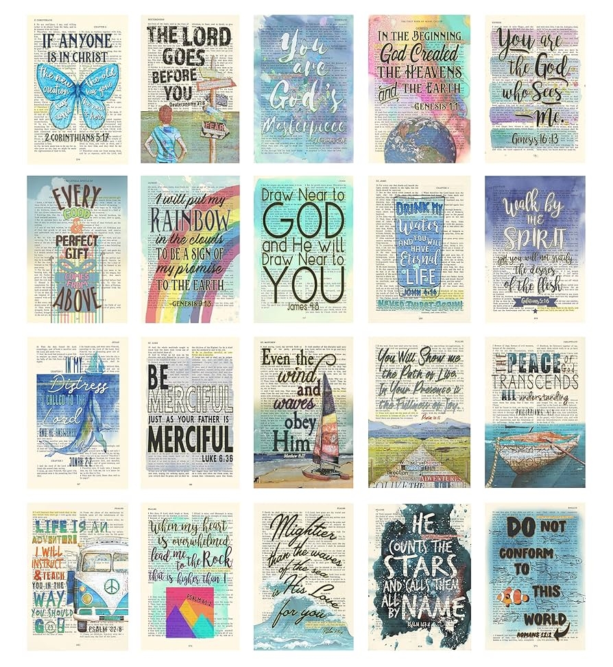 Amazon Set 2 20 Piece Colorful Bible Page Verse Collage Kit Christian Gift Teen Room Wall Dormitory Bedroom Decorations Vintage Aesthetic 4x6 Professional Photos Home Kitchen