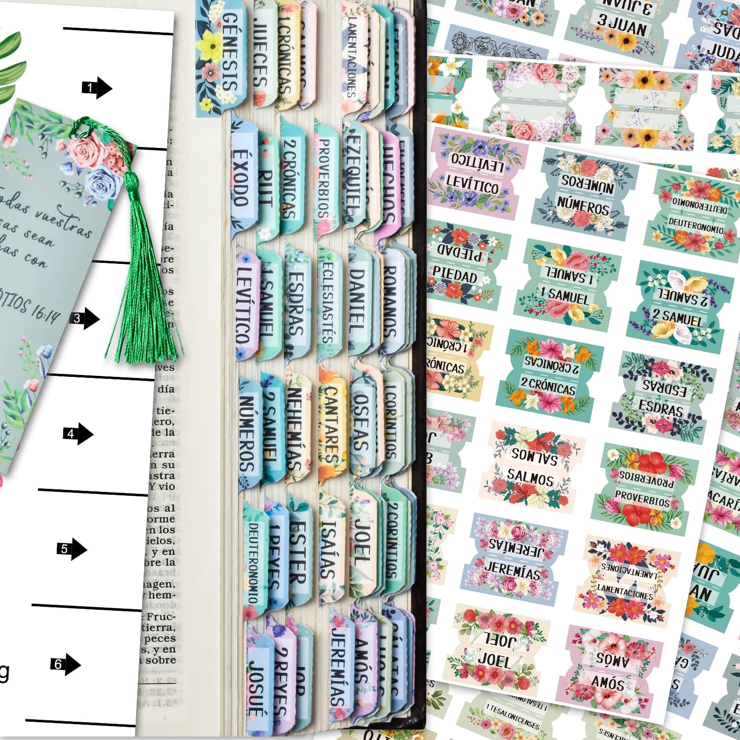 Amazon Spanish Bible Index Tabs New Old Testament Tabs Matte Laminated Floral Design Bible Journaling Supplies 122 Pcs Floral Office Products