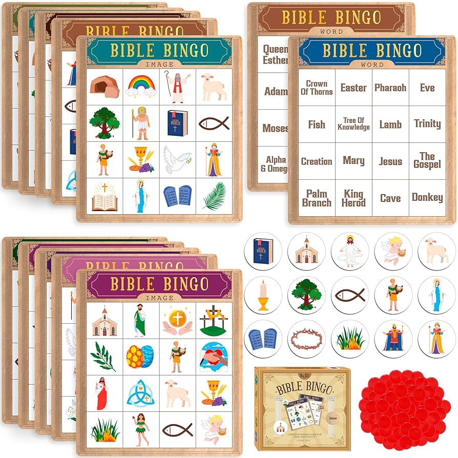 Amazon SpriteGru Bible Bingo Game Multiple Players Bingo Game For Christian Bible School Kids Christian Sunday Church Toys Games