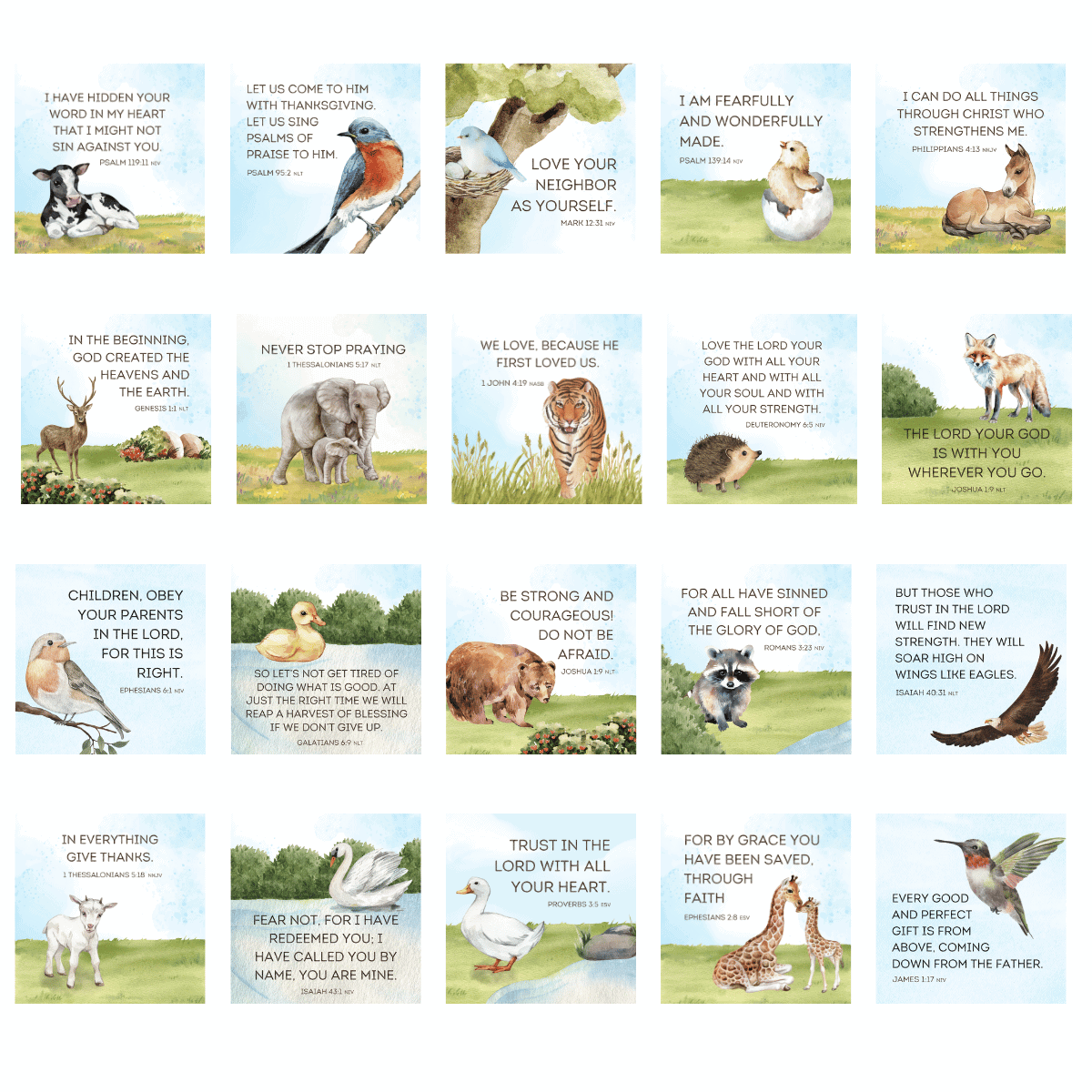 Animal Bible Verse Cards For Kids 20 Scripture Memory Cards She Builds Her Home