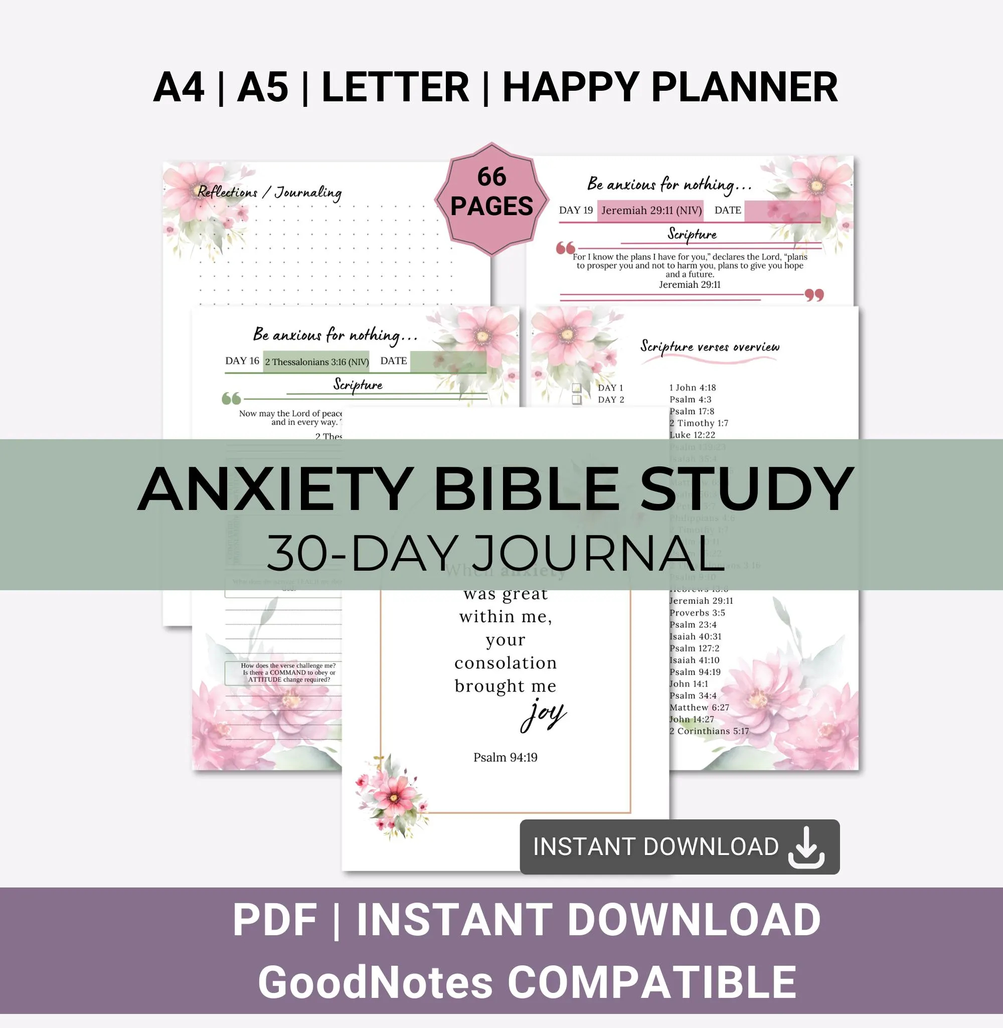 Anxiety Bible Study Journal 30 day Scripture Study Guide Bible Study For Women Ministry Printable Bible Worksheets Digital Bible Journal Etsy