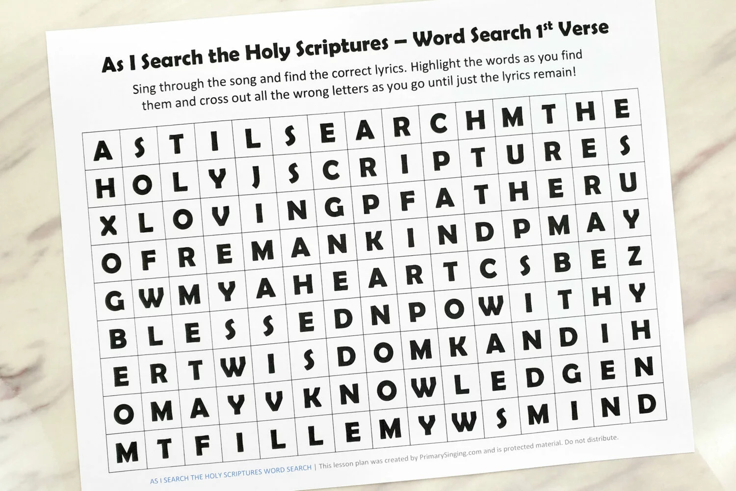 as i search the holy scriptures word search primary singing