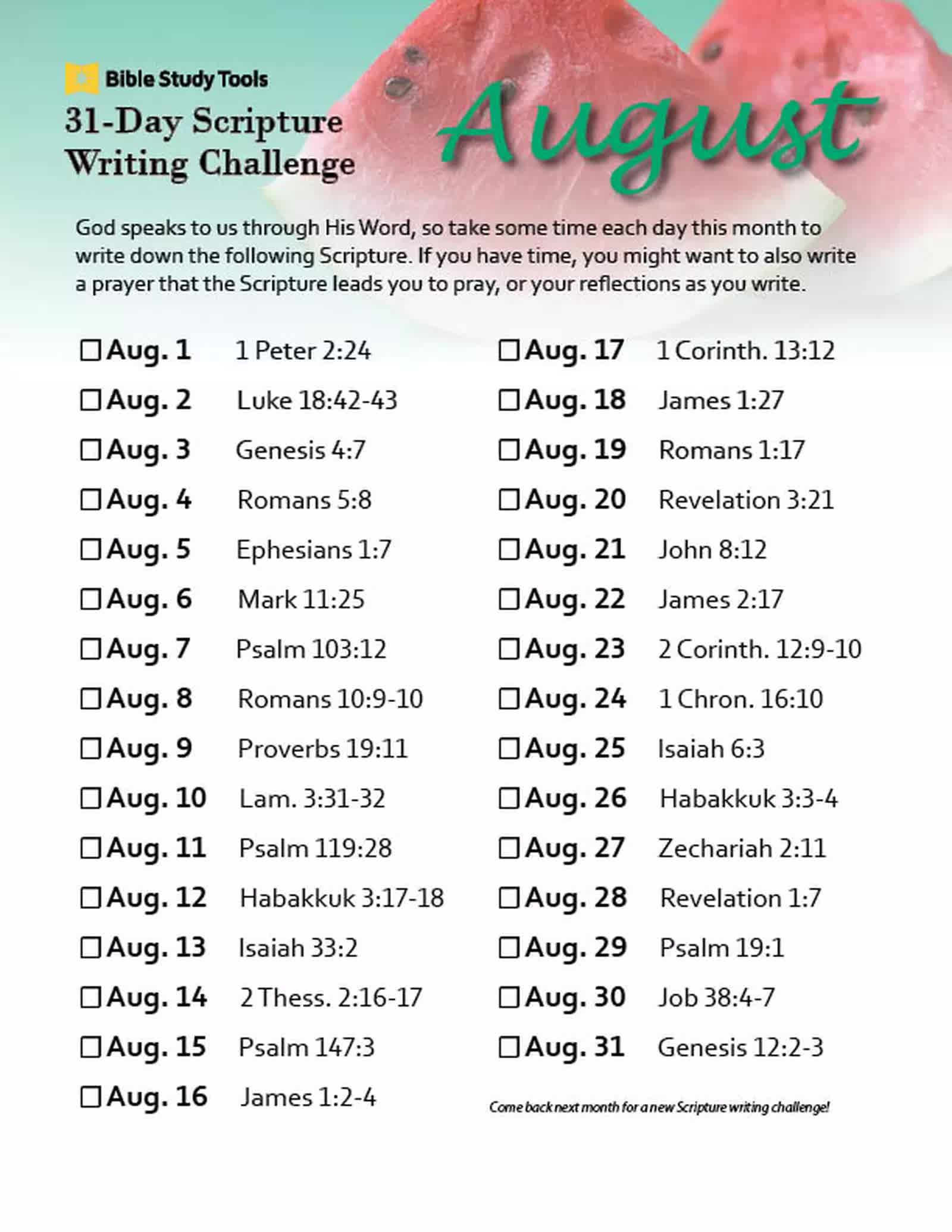 August 31 Day Scripture Writing Challenge Bible Study Tips Bible Study Tools
