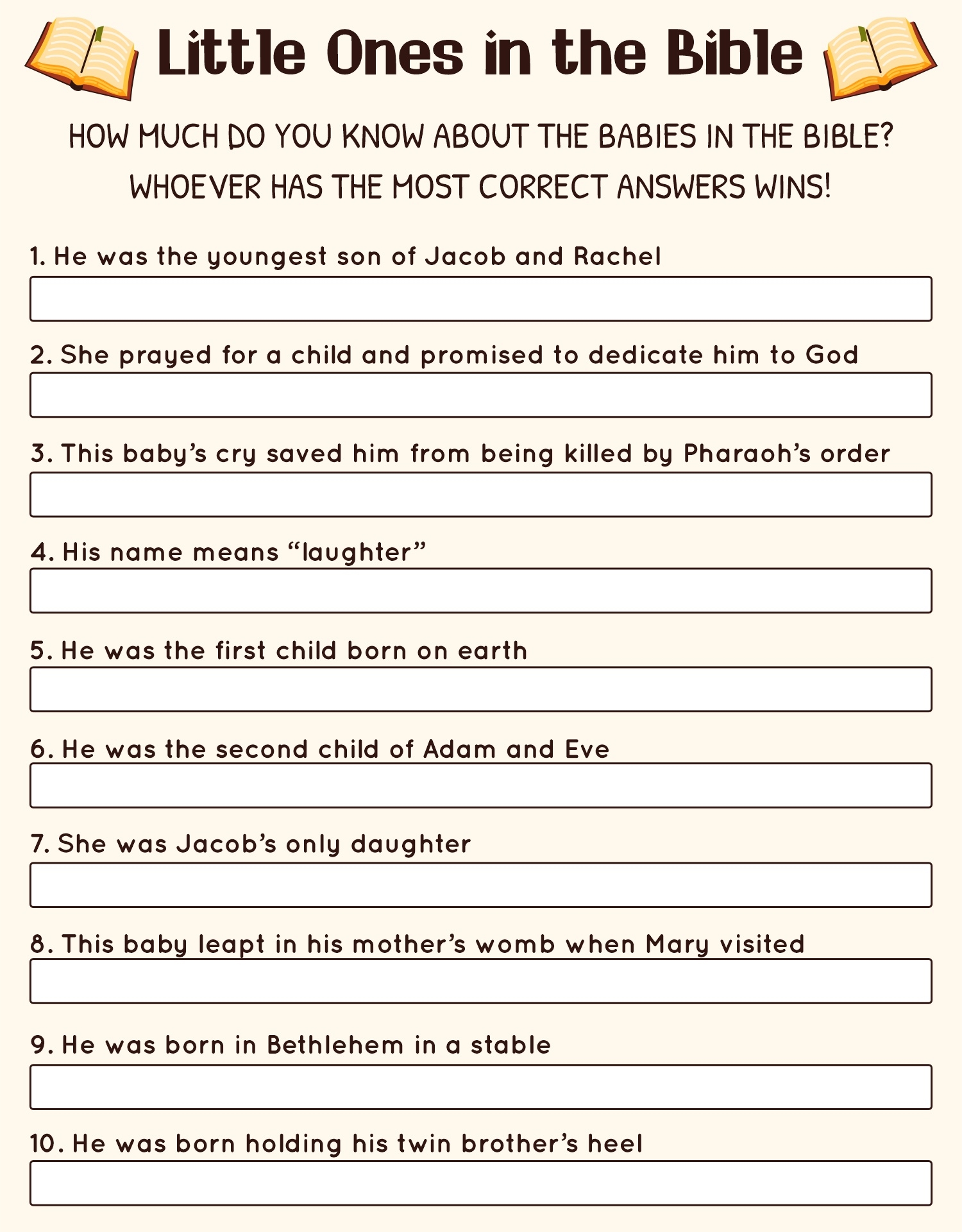 Bible Quiz for Kids Printable Free