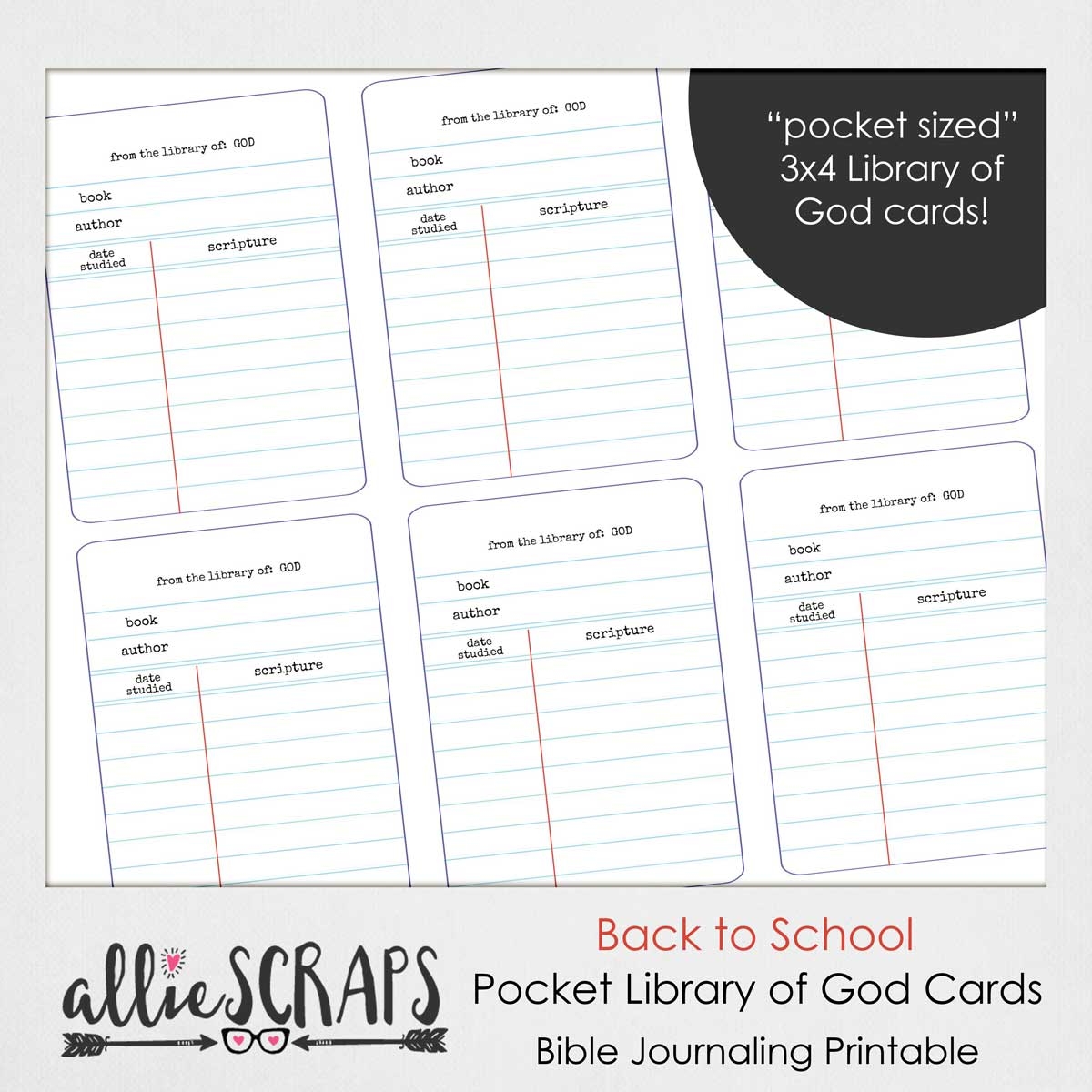Back To School Pocket Library Of God Card Printable AllieScraps SHOP 